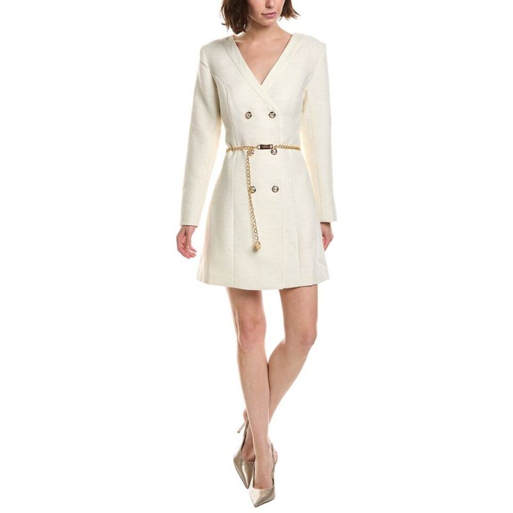 Pascale La Mode Womens Tweed Fitted Linen-Blend Coat Dress, Brown